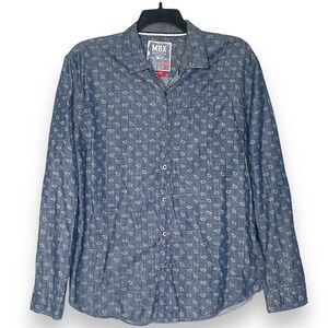MBX Shirt Mens XL Black Gray Geometric Paisley‎ Long Sleeve Button Up Cotton